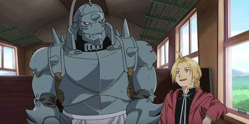 Alphonse and Edward Elric in a train in Fullmetal Alchemist Brotherhood