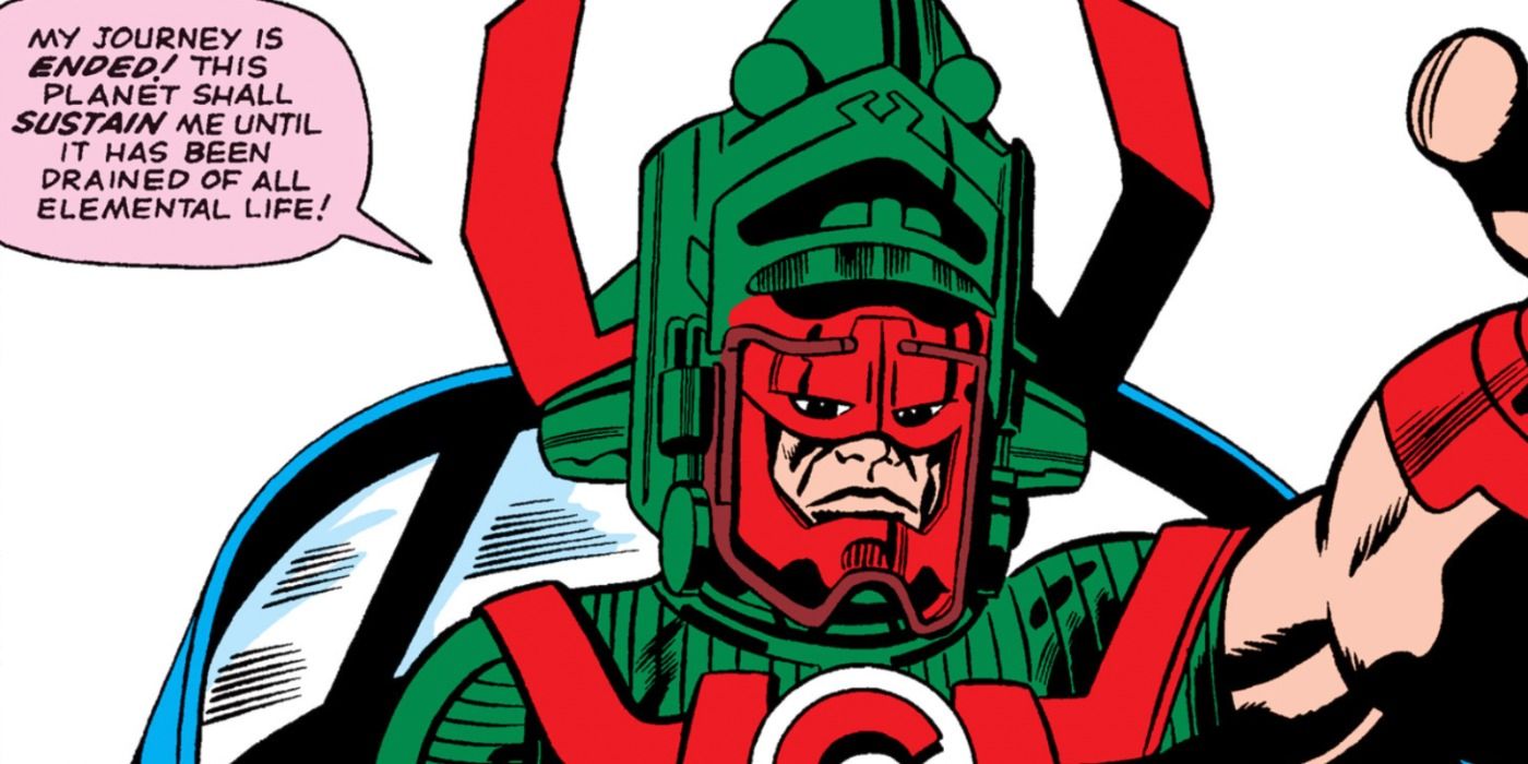 Galactus arrives on Earth in Marvel Comics.
