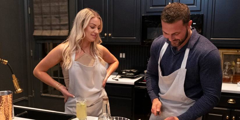 An image of Steven McBee and Calah Jackson cooking together on Joe Millionaire