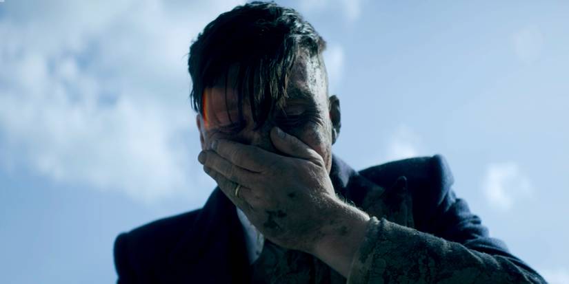 Tommy reacts to seeing Polly's body in Peaky Blinders