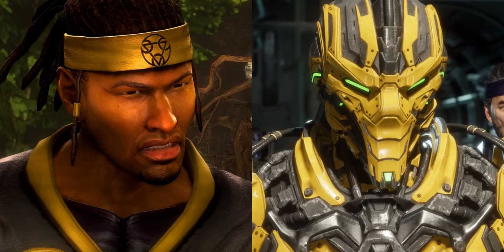 Split image of Cyrax in his human form and cyberized form in Mortal Kombat 9 and Mortal Kombat 11