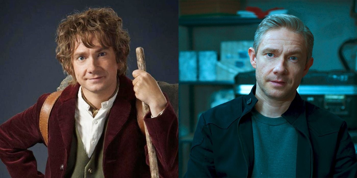 Split images of Martin Freeman as Bilbo Baggins and Everett Ross