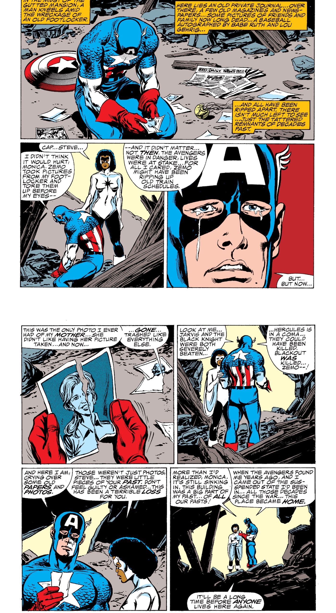 captain america cries over destroyed pictures