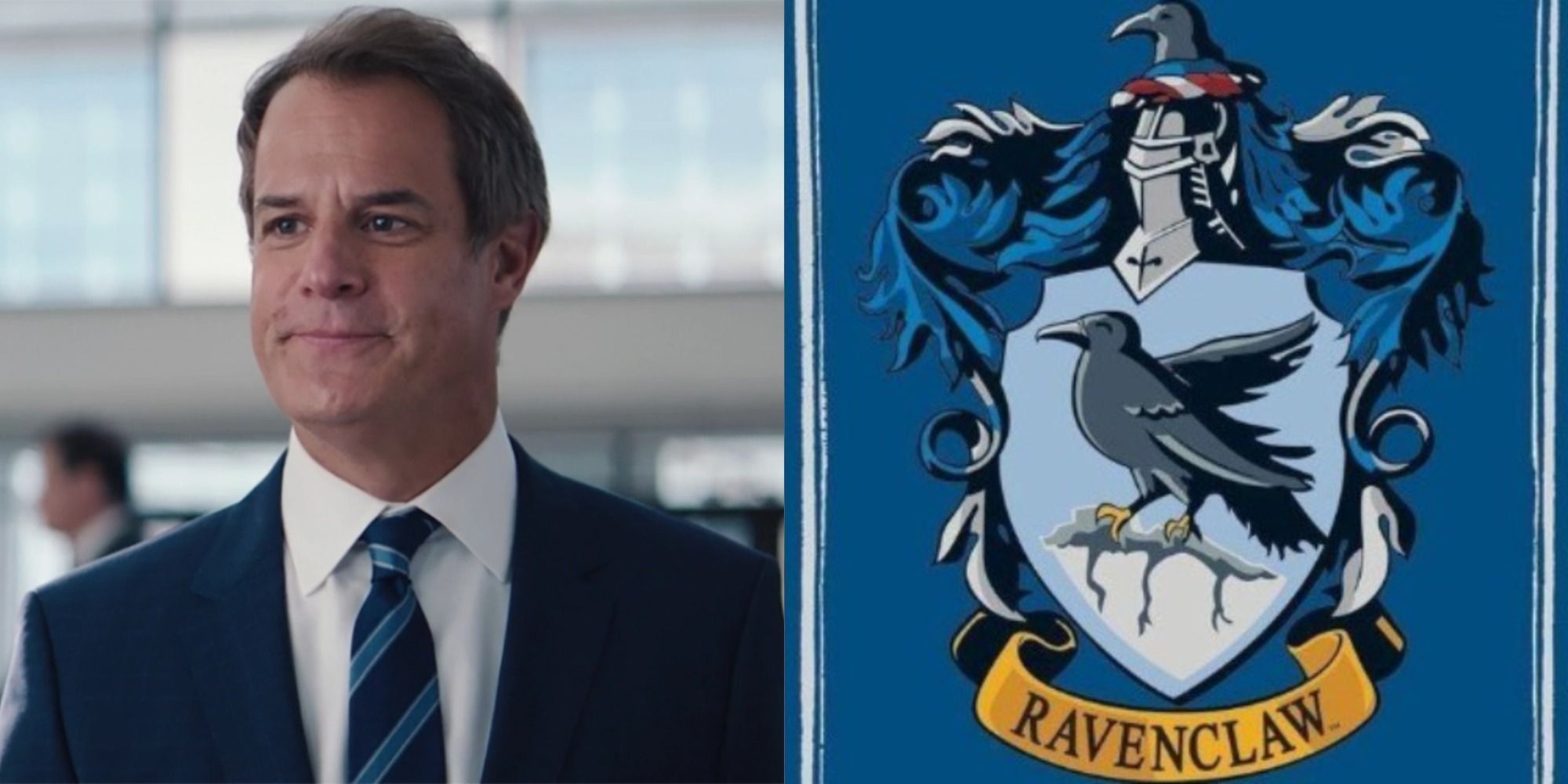 A split image of Tyler Hayward smiling and the Ravenclaw logo