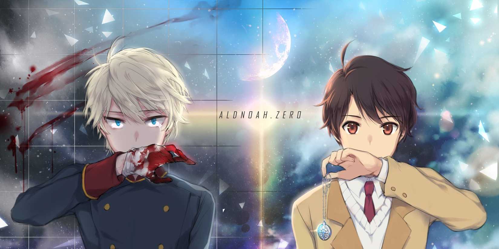 Main characters of Aldnoah Zero posing with Anime title