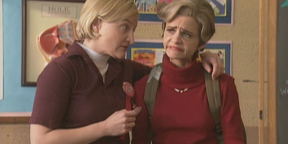 An image of Cherri Wolf talking to another teacher in Strangers With Candy