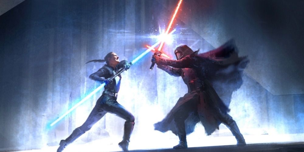 An image of Kylo Ren and Rey fighting in Star Wars