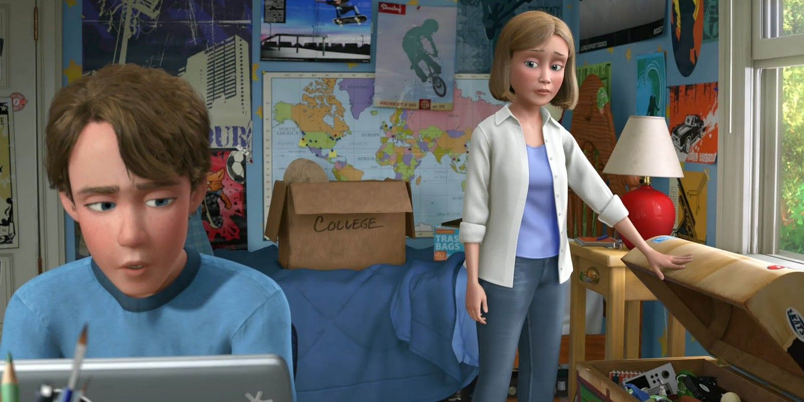 Andy talks to his mom as she cleans his room out in Toy Story 3