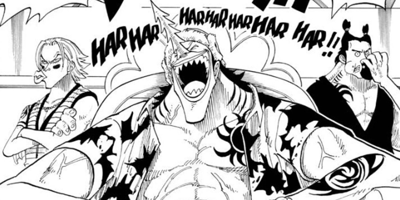 Arlong laughs during his debut in One Piece chapter 69
