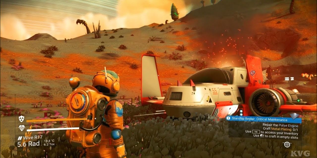 Astronaut next to a ship in No Mans Sky Cropped