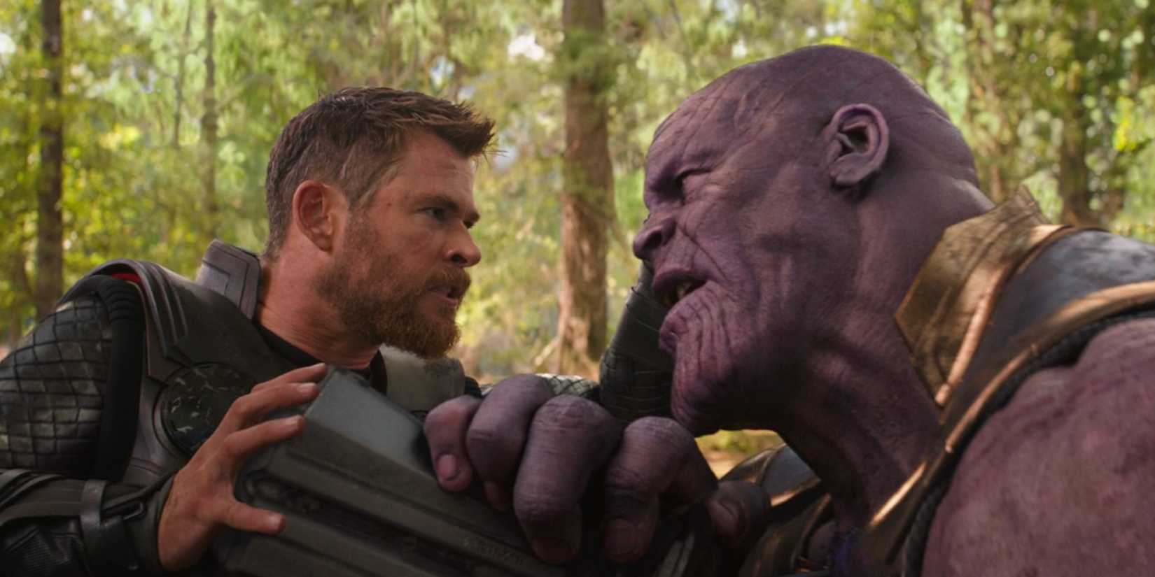 Thor Using Stormbreaker To Impale Thanos In Avengers Infinity War 