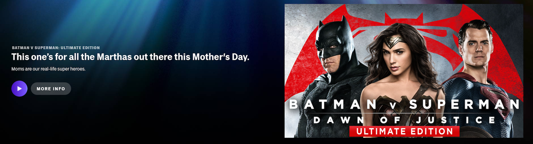 Batman v Superman HBO Max page Mothers Day message