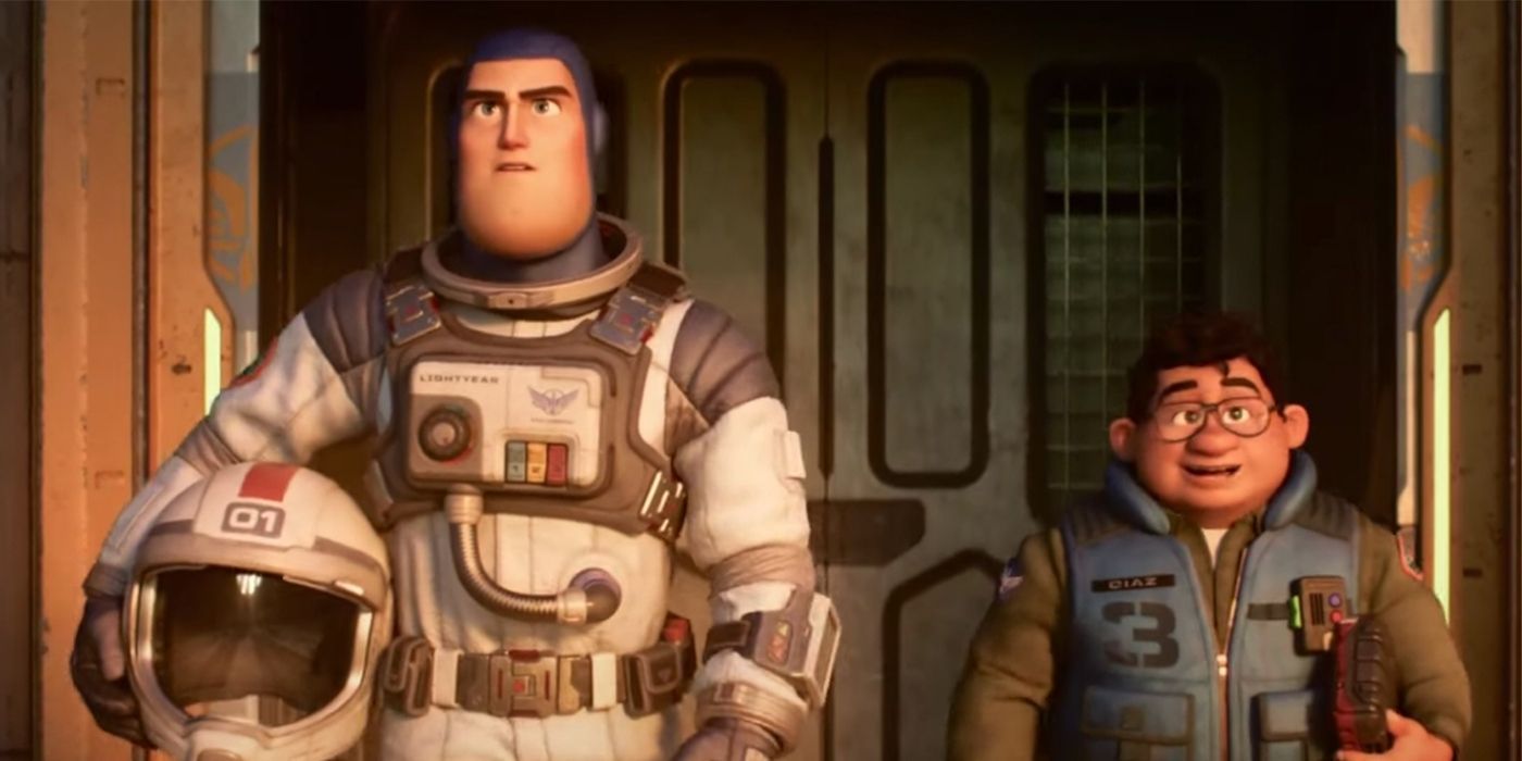 Buzz Lightyear and another character staring off screen in Lightyear