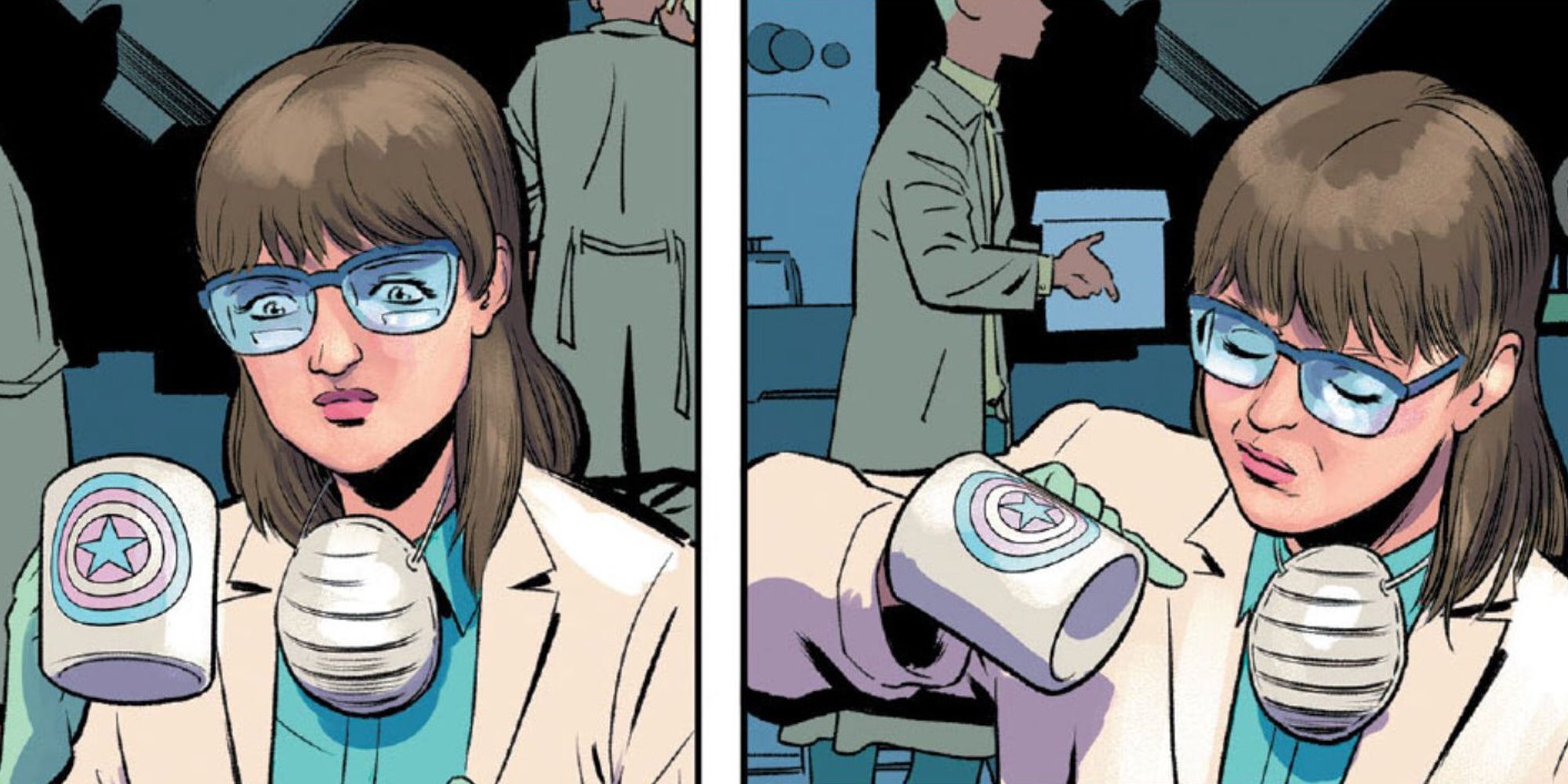 Charlene McGowan holding a Captain America mug in Immortal Hulk comics