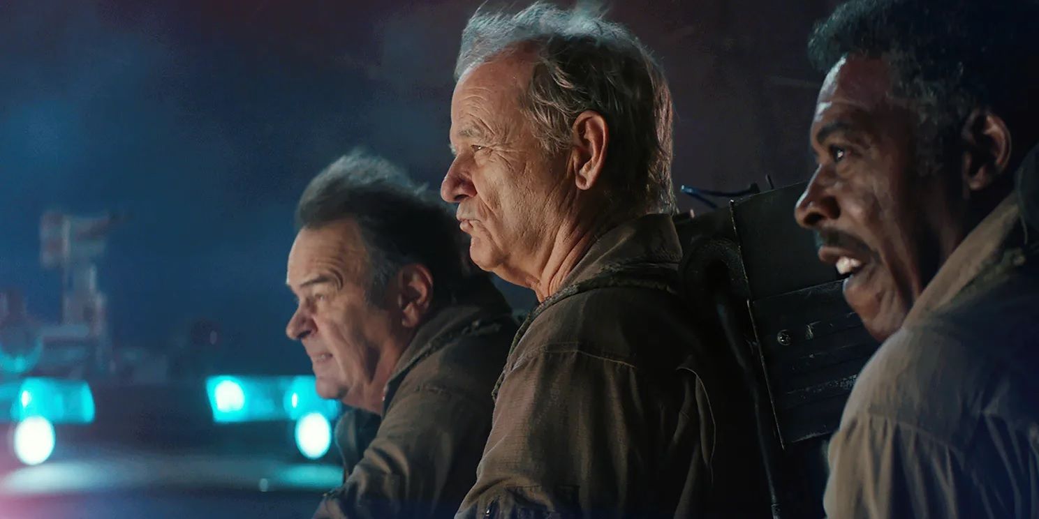Dan Aykroyd Bill Murray and Ernie Hudson in the final battle of Ghostbusters Afterlife