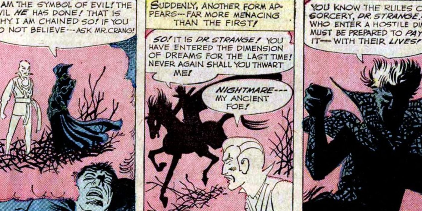 Doctor Strange confronts Nightmare in Marvel Comics.