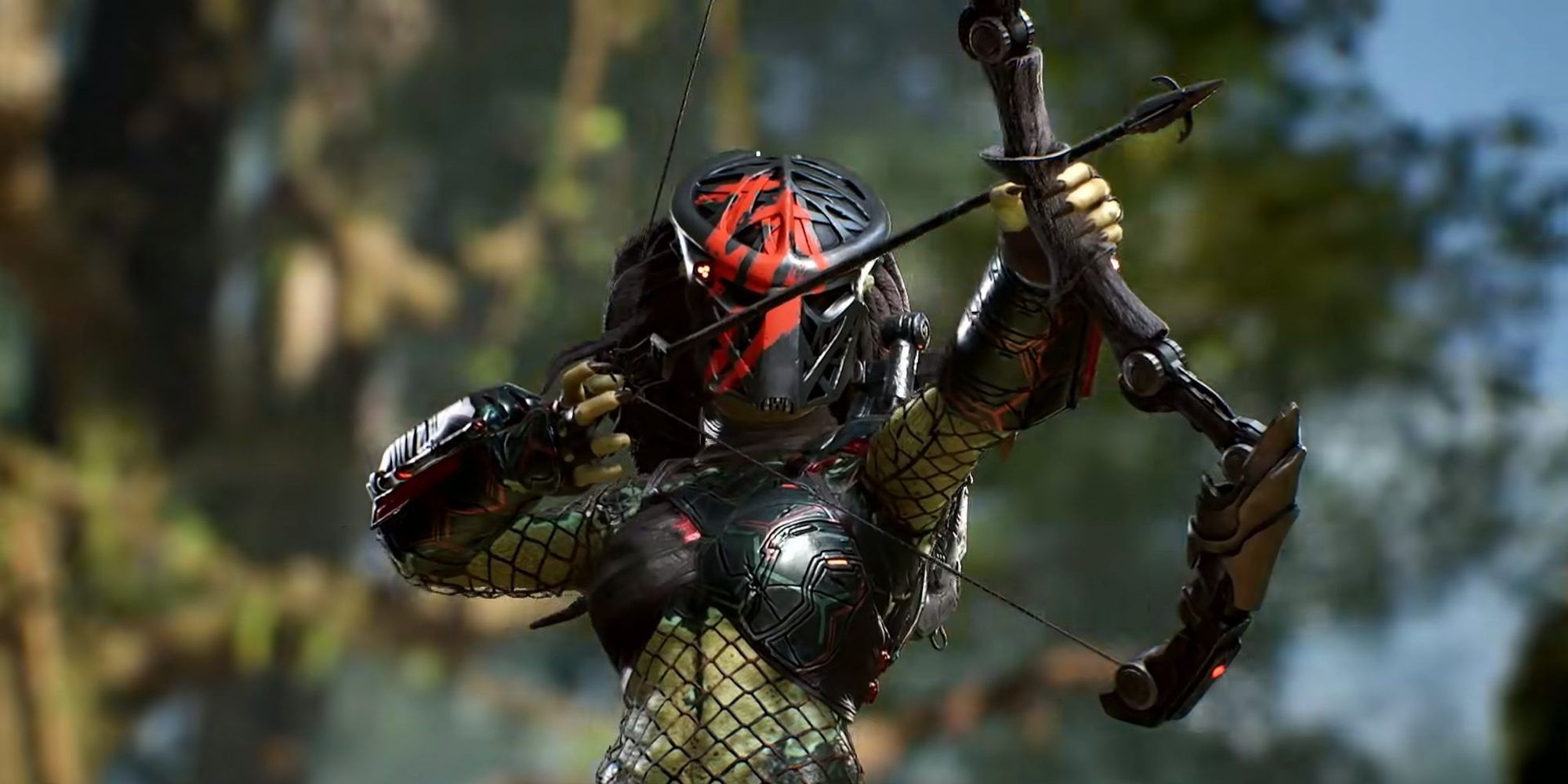 Female Yautja aiming with a bow in Predator Hunting Grounds