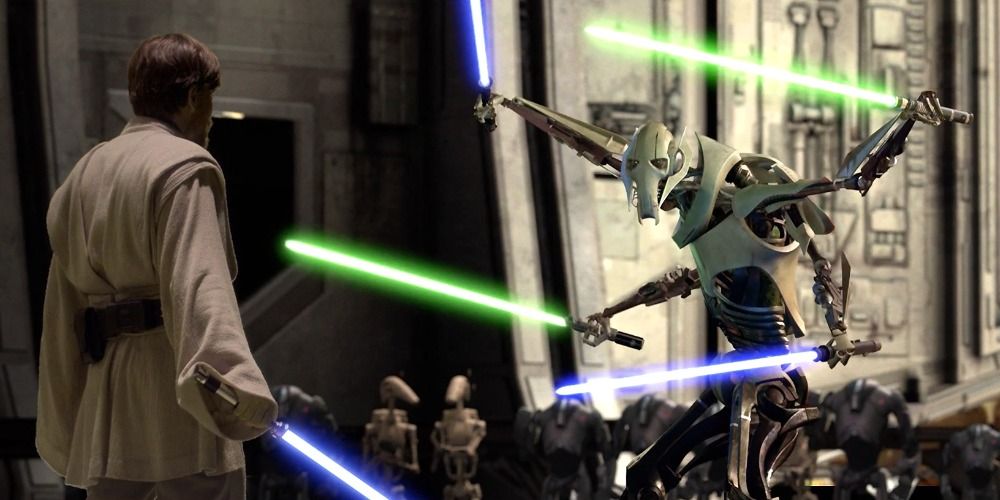 General Grievous and Obi Wan fighting in Star Wars