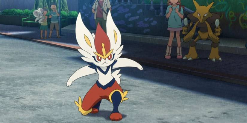 Goh's Cinderace on the street in Pokemon Master Journeys