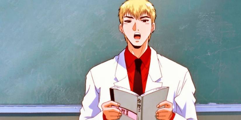 Eikichi Onizuka reading from a book out loudin Great Teacher Onizuka.
