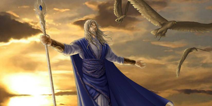 Manwe raising his hands in Lord of the Rings art.