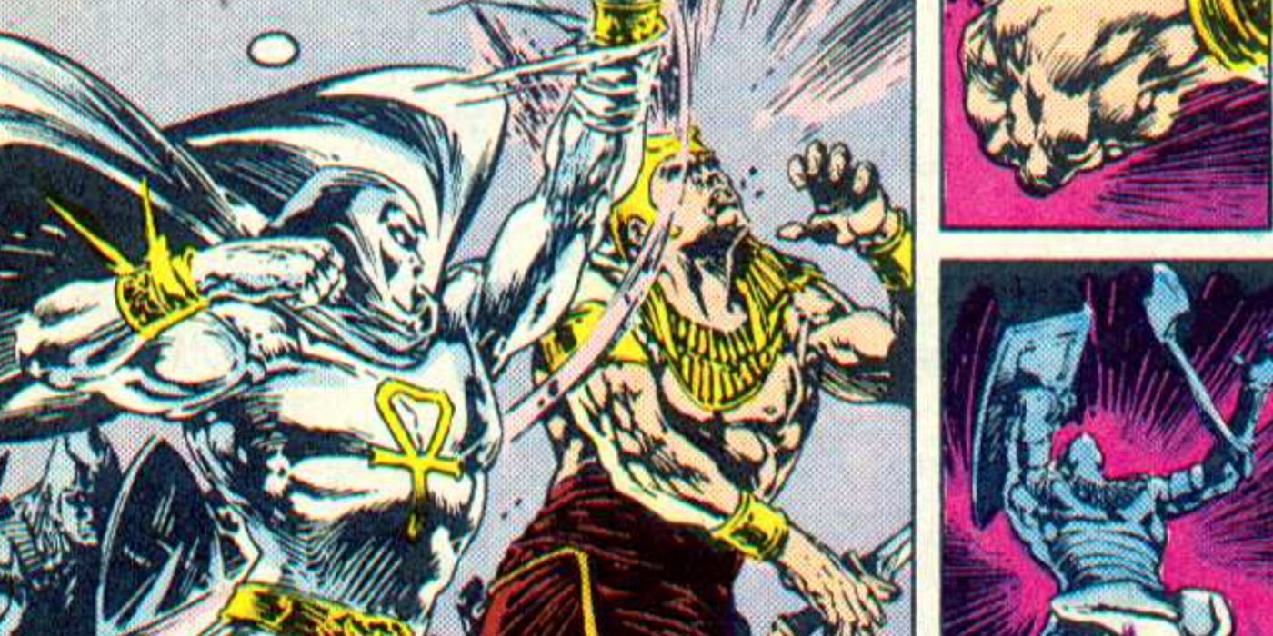 Moon Knight uses his gauntlets in battle in Marvel Comics.