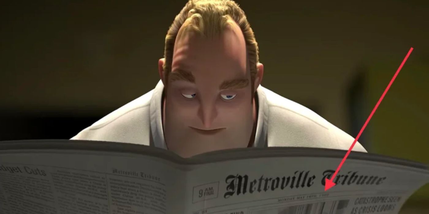 Mr. Incredible reading the newspaper in The Incredibles