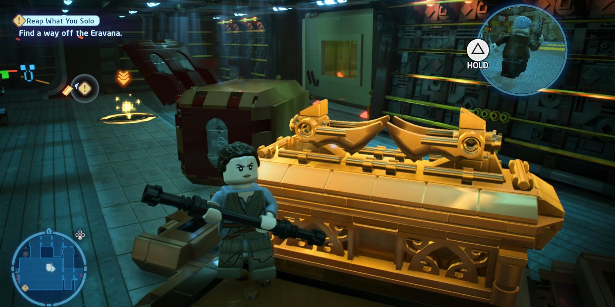 Rey in front of the Ark of the Covenant in LEGO Star Wars The Skywalker Saga