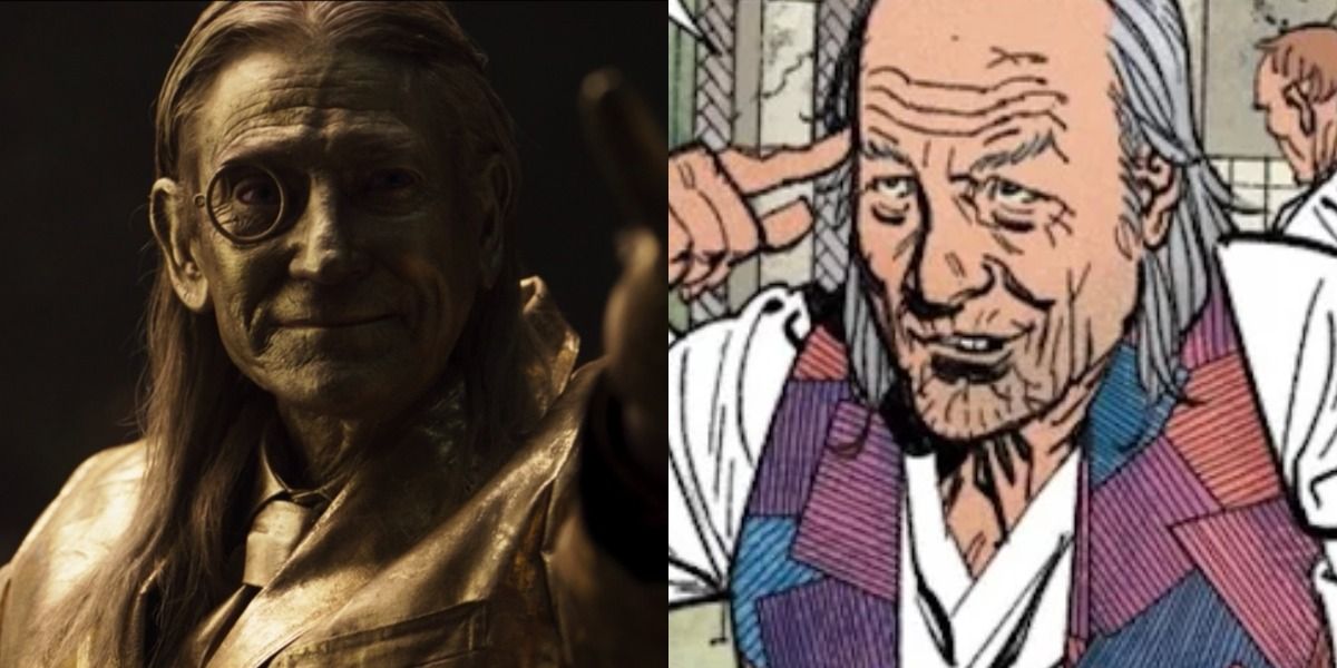 Split image of Crawlery the golden statue and Bertrand Crawley from Moon Knight comics