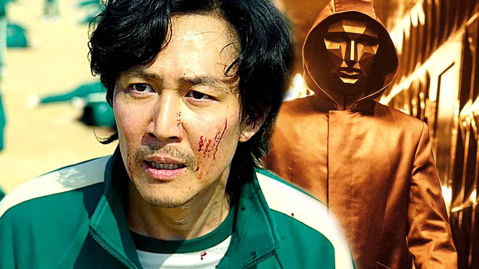 A composite image of Lee Jung-jae as Seong Gi-hun and Lee Byung-hun as the Front Man in Squid Game season 1