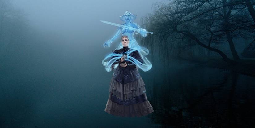 A college of spirits bard over an eerie background