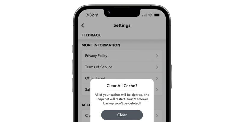 Clearing the cache on Snapchat