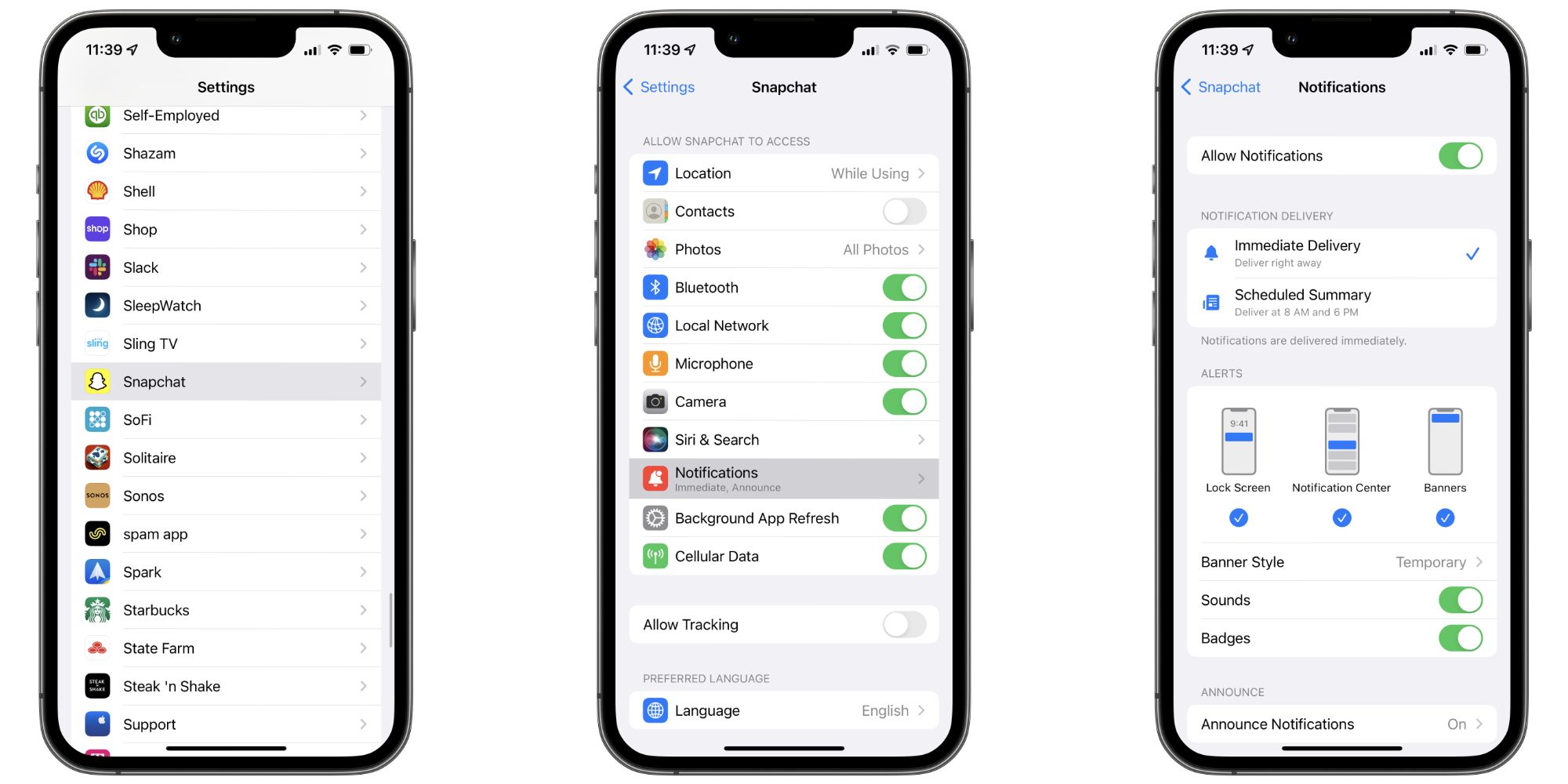 snapchat notifications iphone settings