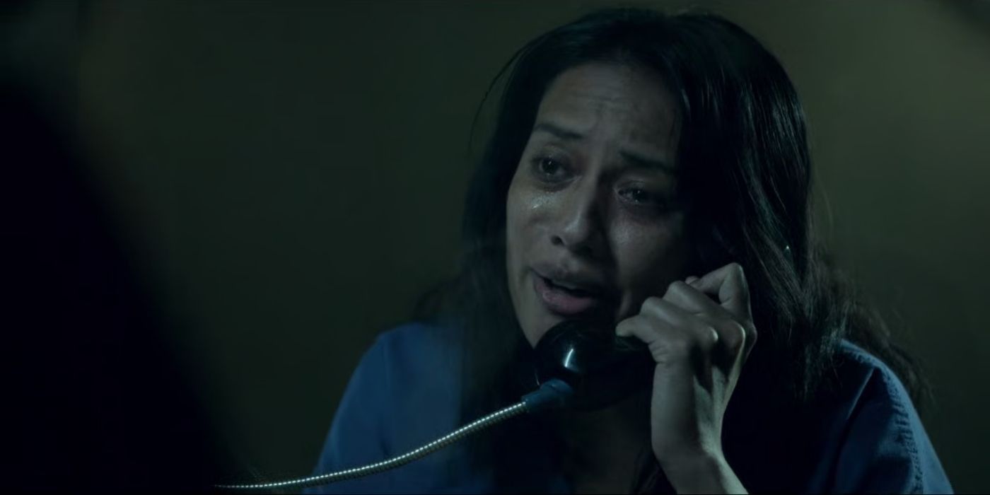 Alicia talking on the phone in Mayans M.C.