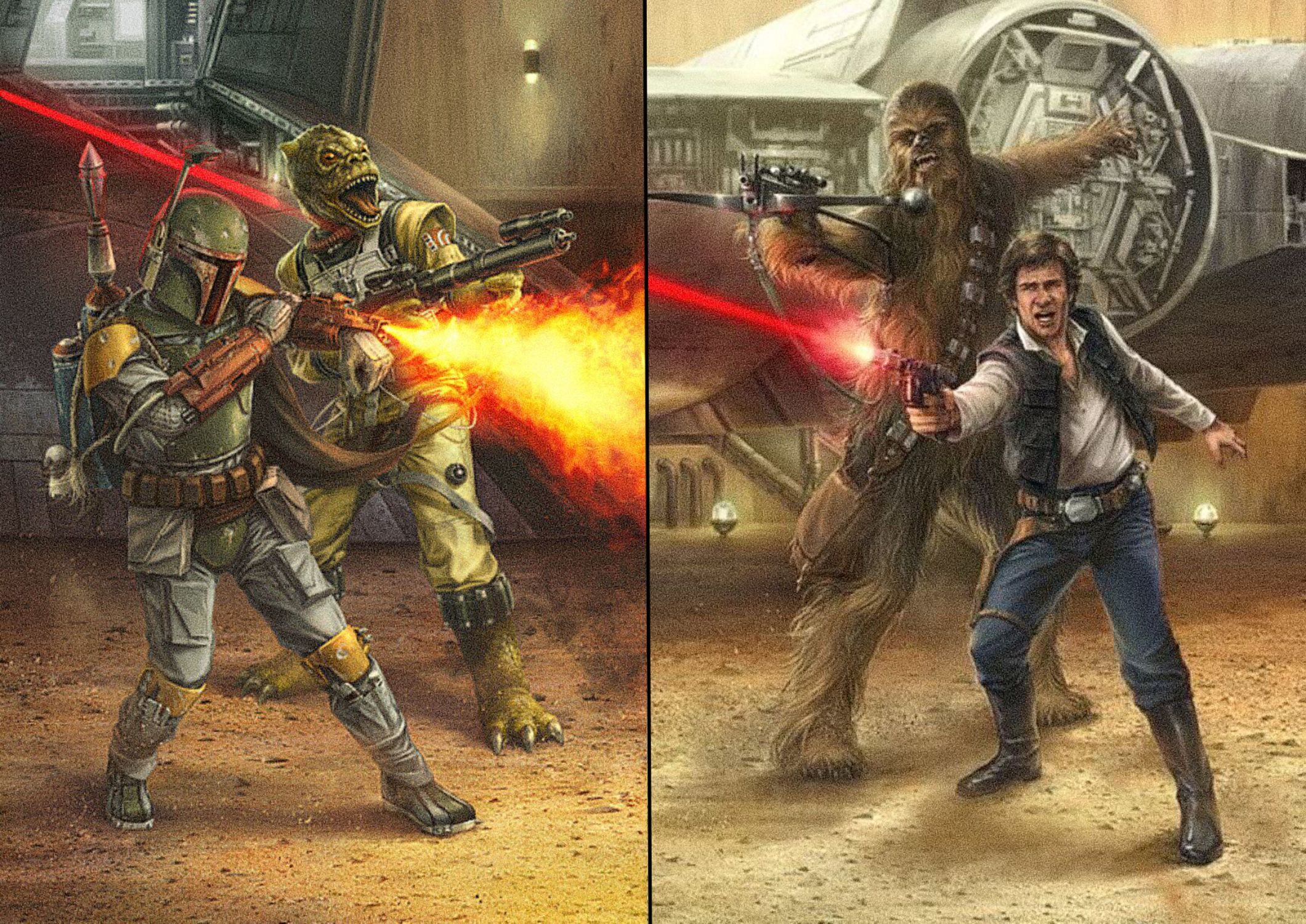 Boba Fett and Bossk versus Han Solo and Chewbacca