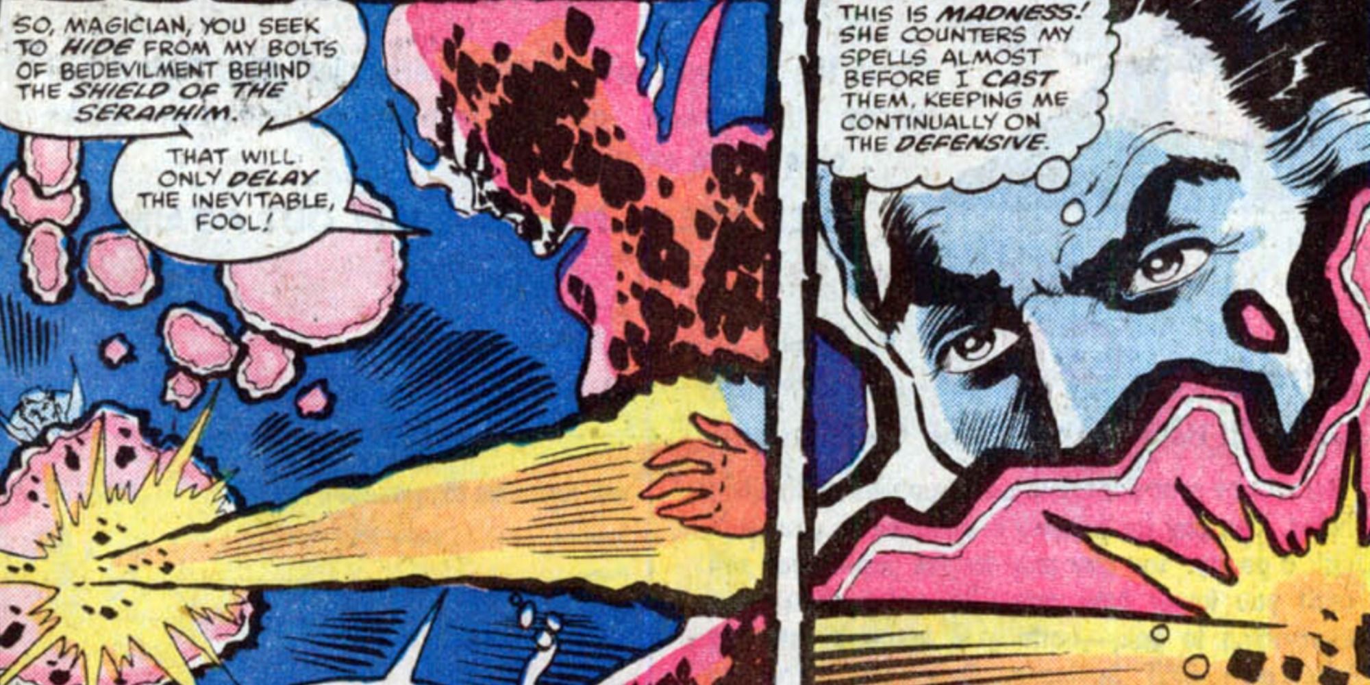 Evil Clea fights Doctor Strange in Marvel Comics.
