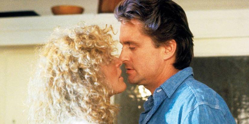 Fatal Attraction movie scene featuring glen close and michael douglas looking at each other closely