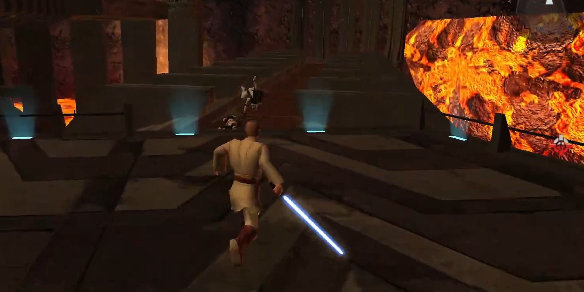 Gameplay of Obi Wan Kenobi on Mustafar in Star Wars Battlefront II Classic 2005
