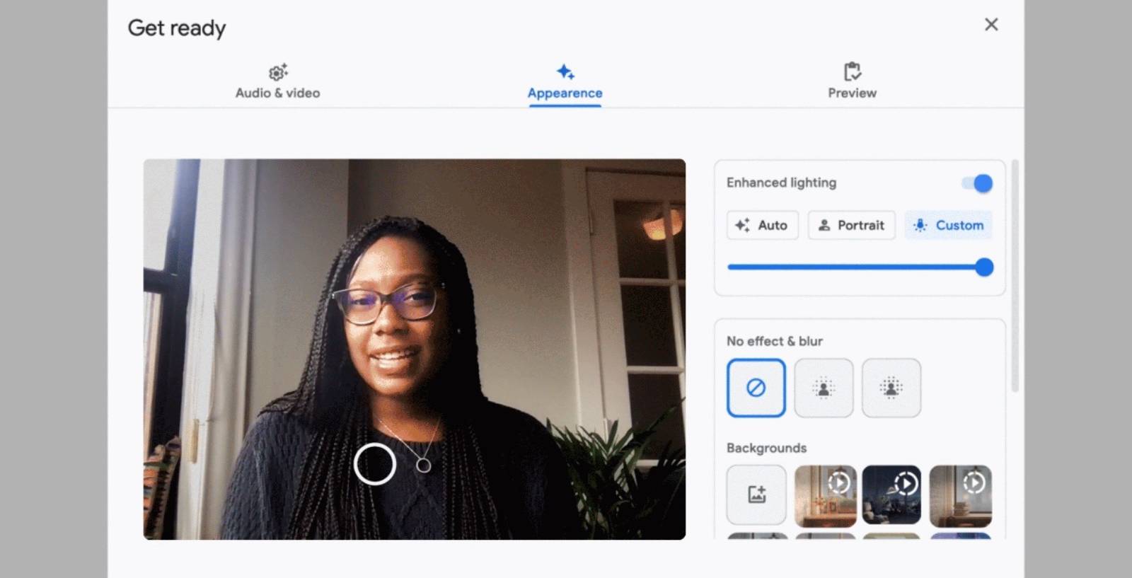 Studio Look Google Meet's Portrait Light Adds Studio-Quality Lighting To Your Calls