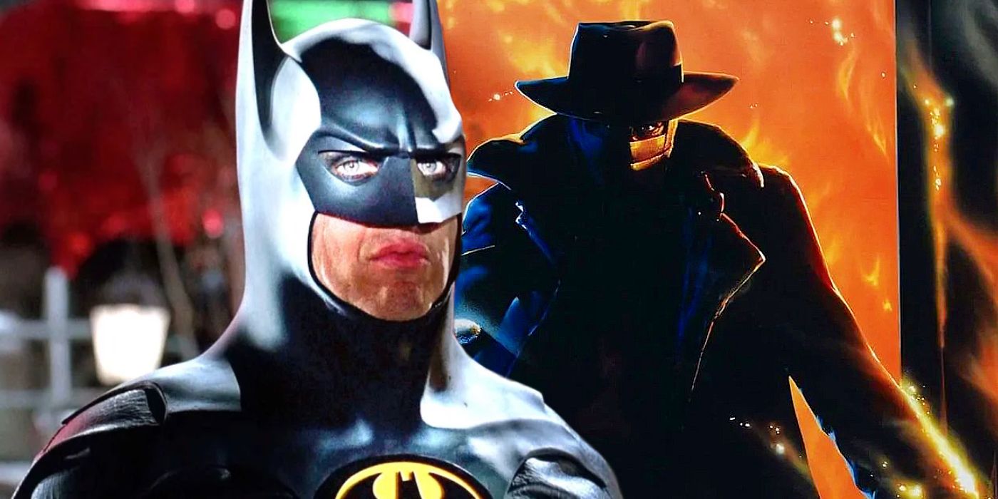 Michael Keaton als Batman mit dem Darkman-Poster