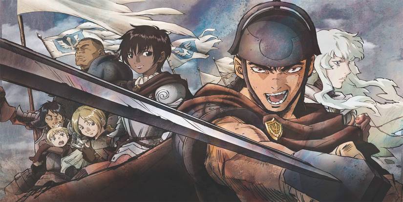 Guts striking a heroic pose in front of The Band of the Hawk.