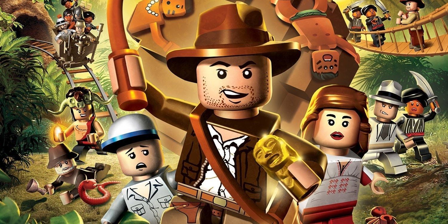 Lego versions of characters from Indiana Jones on the LEGO Indiana Jones key art.