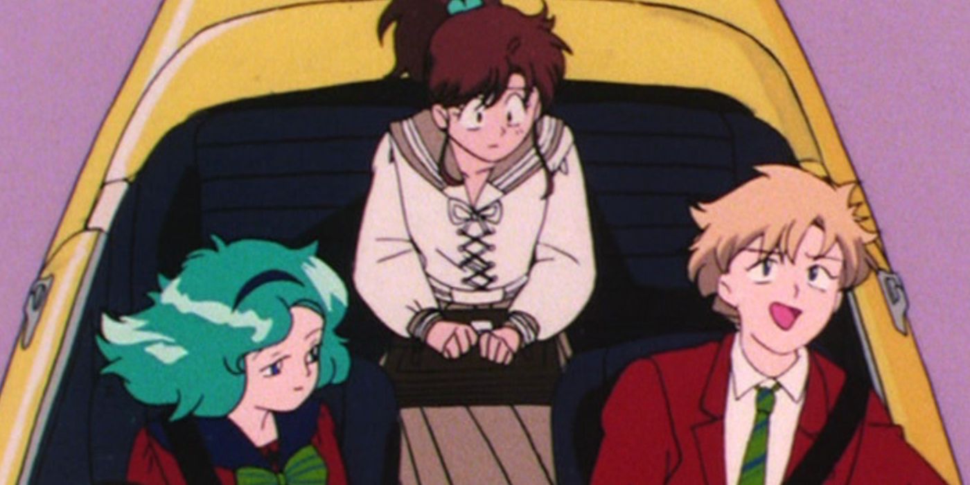 Makota rides with Michiru and Haruka in 90s Sailor Moon anime