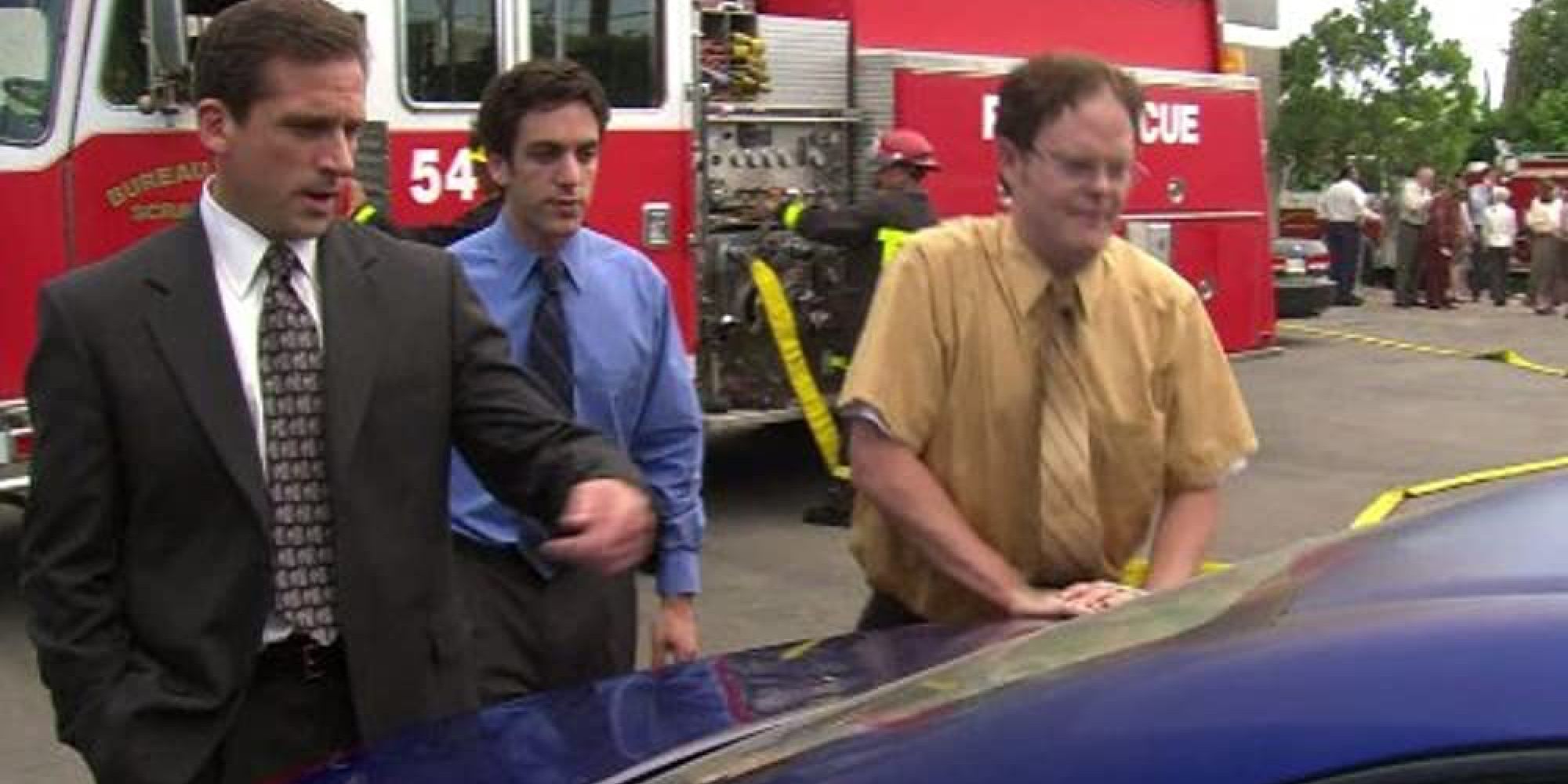 Michael Ryan and Dwight in front of Ryans car on The Office