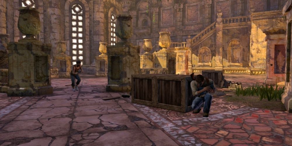 Nate takes cover from an enemy in Uncharted Drakes Fortune Cropped 1