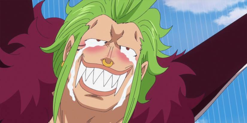 Bartolomeo from One Piece happily Crying.