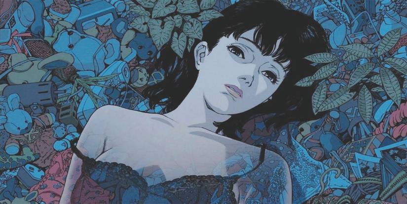 A promotional poster of Mima lying on her apartment floor and blending in with her surroundings in Perfect Blue