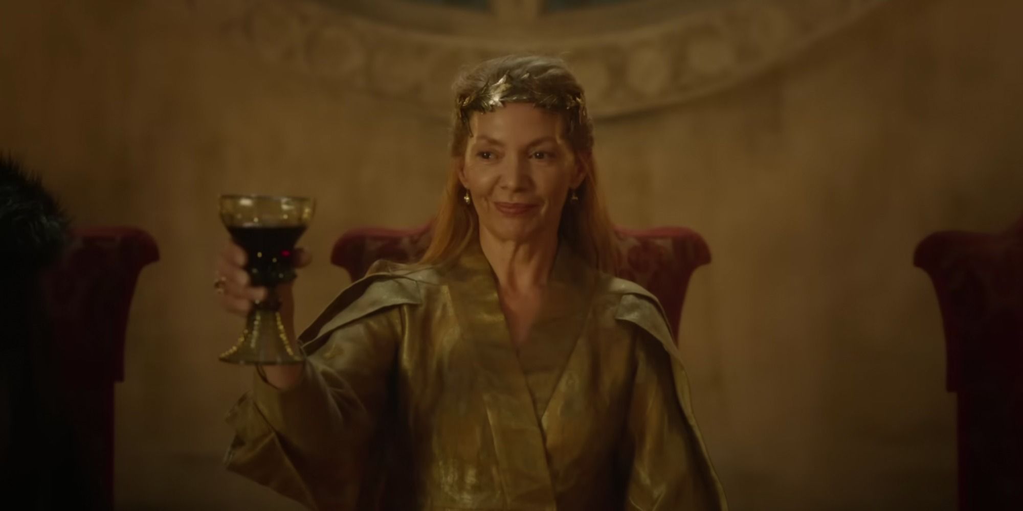 Queen Sorsha raises a glass in Willow trailer.