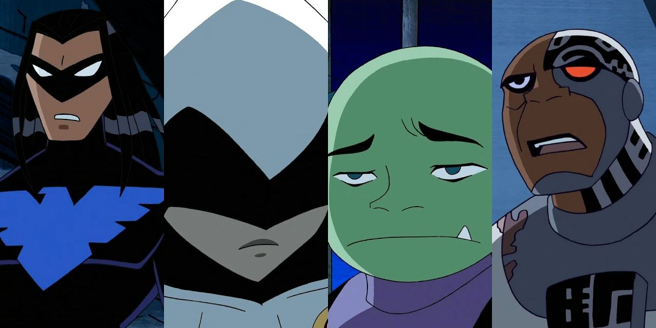 Split image of nightwing raven beast boy and cyborg from teen titans