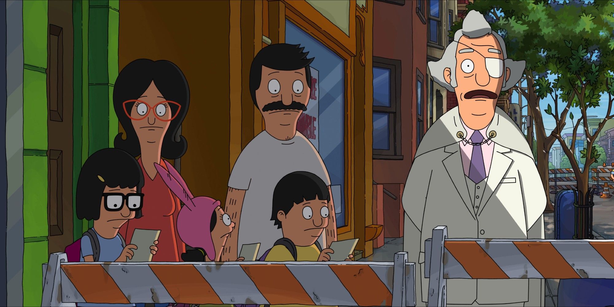 The Belchers and Calvin Fischoeder in The Bobs Burgers Movie